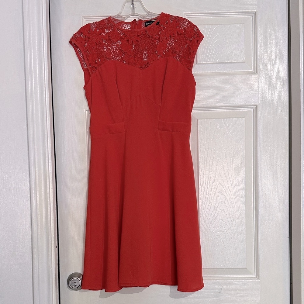Spotlight by Warehouse Red Orange Lace Mini Dress